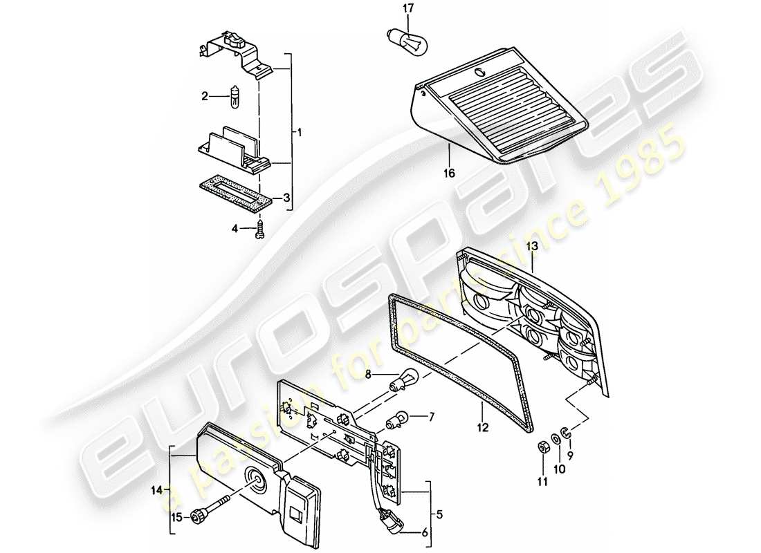 porsche 924s (1988) license plate light - rear light part diagram