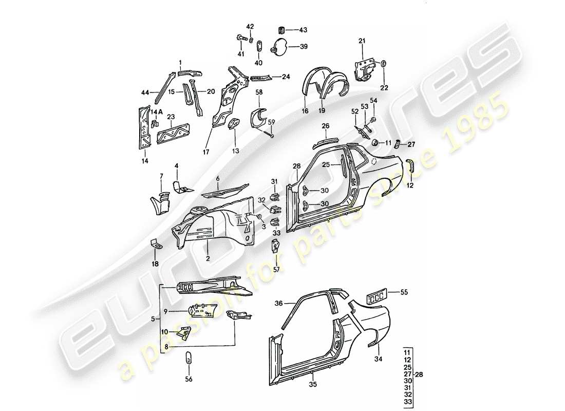 porsche 924s (1987) side panel part diagram