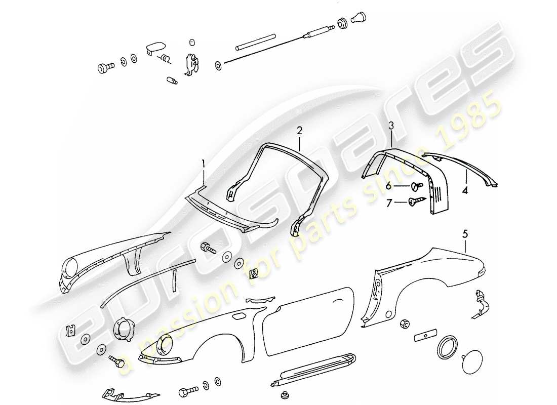 porsche 911/912 (1968) exterior panelling part diagram