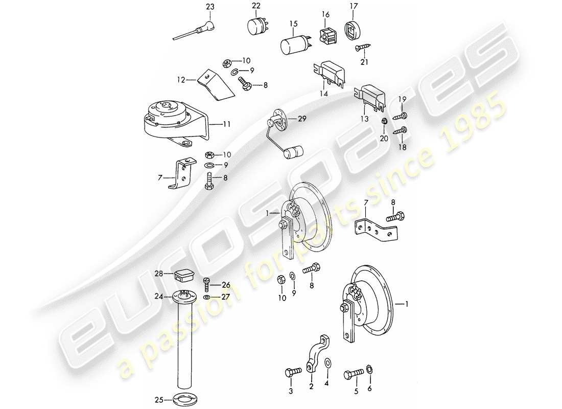 porsche 911/912 (1969) horn - relay part diagram