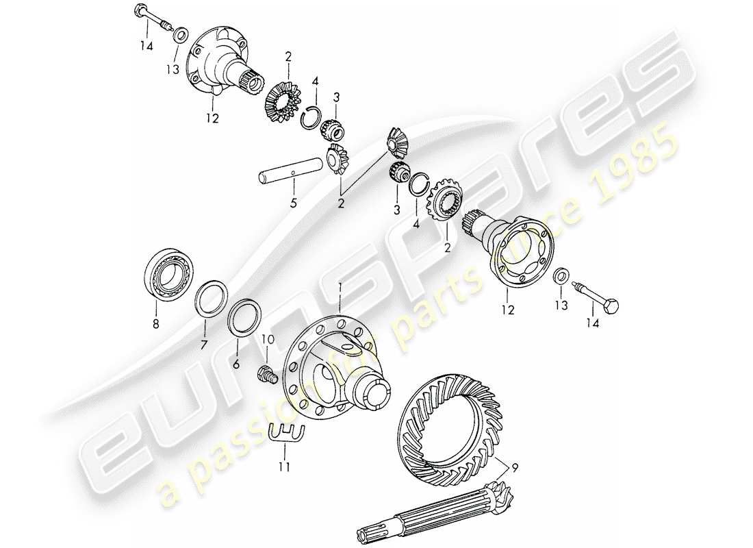 porsche 911/912 (1969) differential - with: - chilled casting - or - die casting - housing - d - mj 1969>> - mj 1969 part diagram