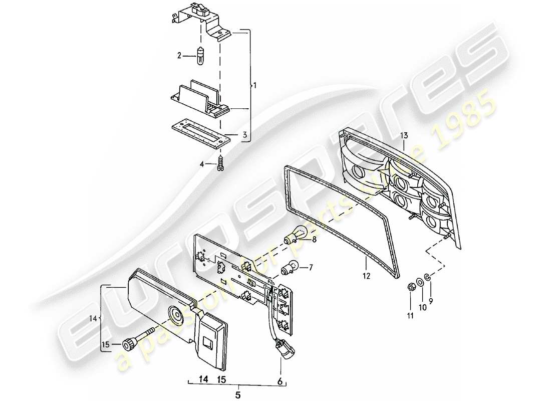 porsche 924 (1980) license plate light - rear light part diagram