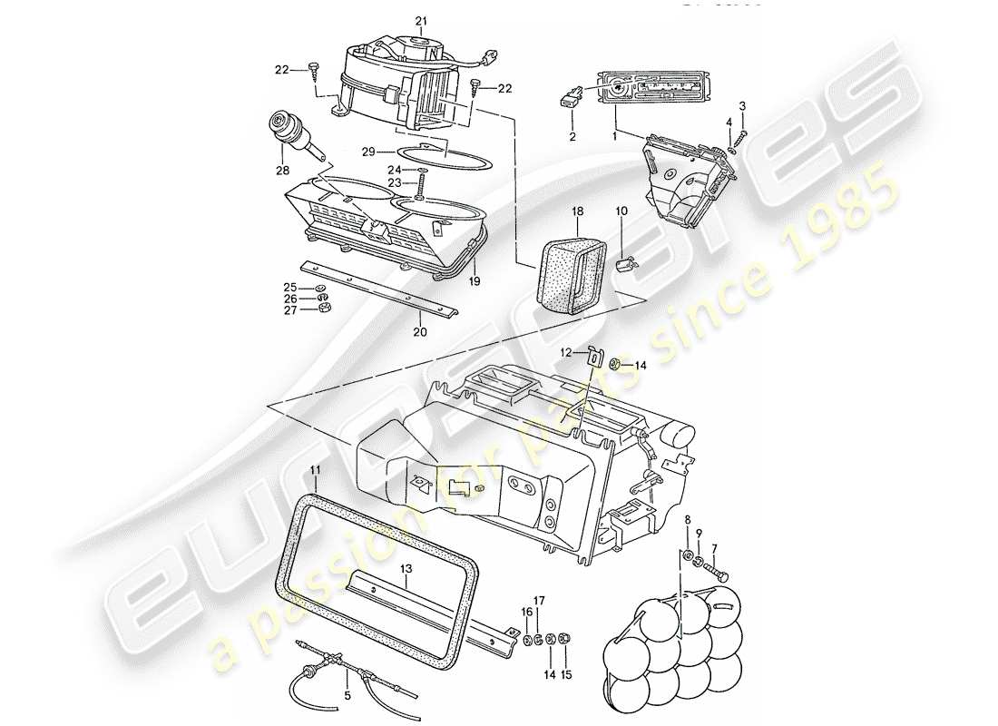 porsche 928 (1989) air conditioner - control switch - lines - air duct part diagram