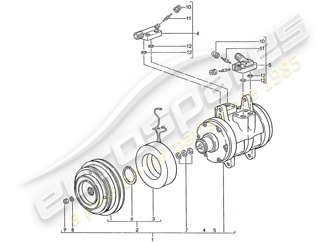 porsche 928 (1988) air conditioner - compressor part diagram