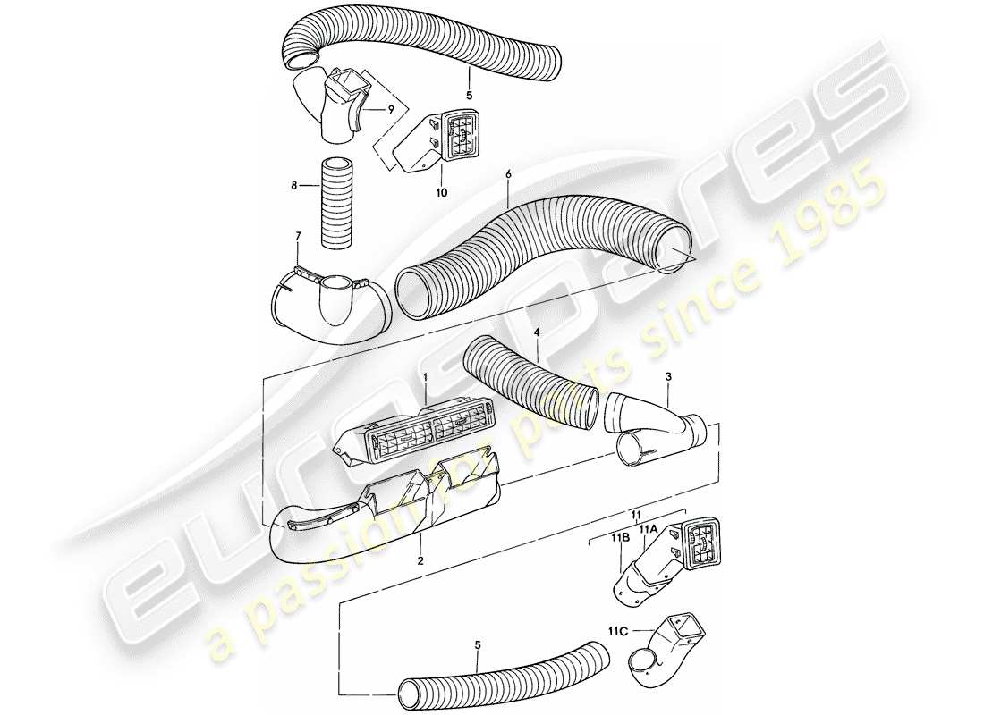 porsche 924 (1977) air vent - air hose part diagram