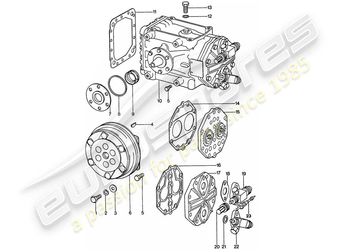 porsche 911 (1977) air conditioner - compressor part diagram