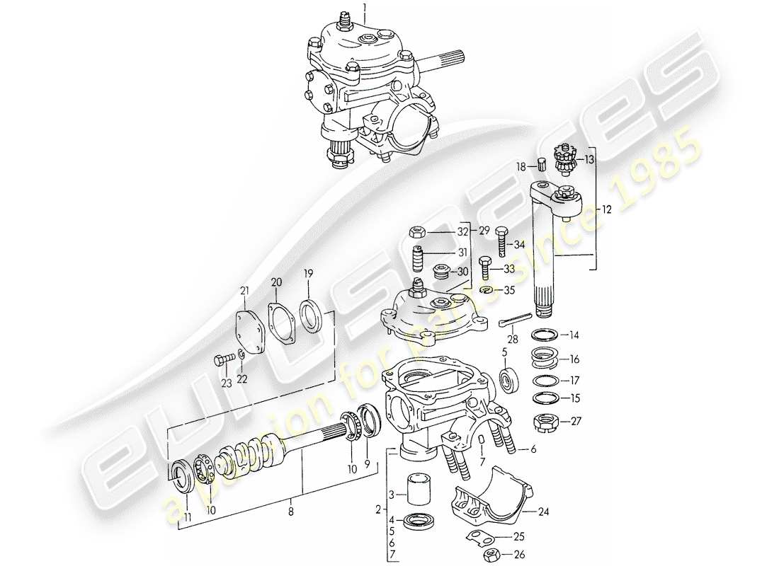 porsche 356/356a (1959) steering gear - f 101 693 >> - f 61 893 >> - f 83 792 >> part diagram