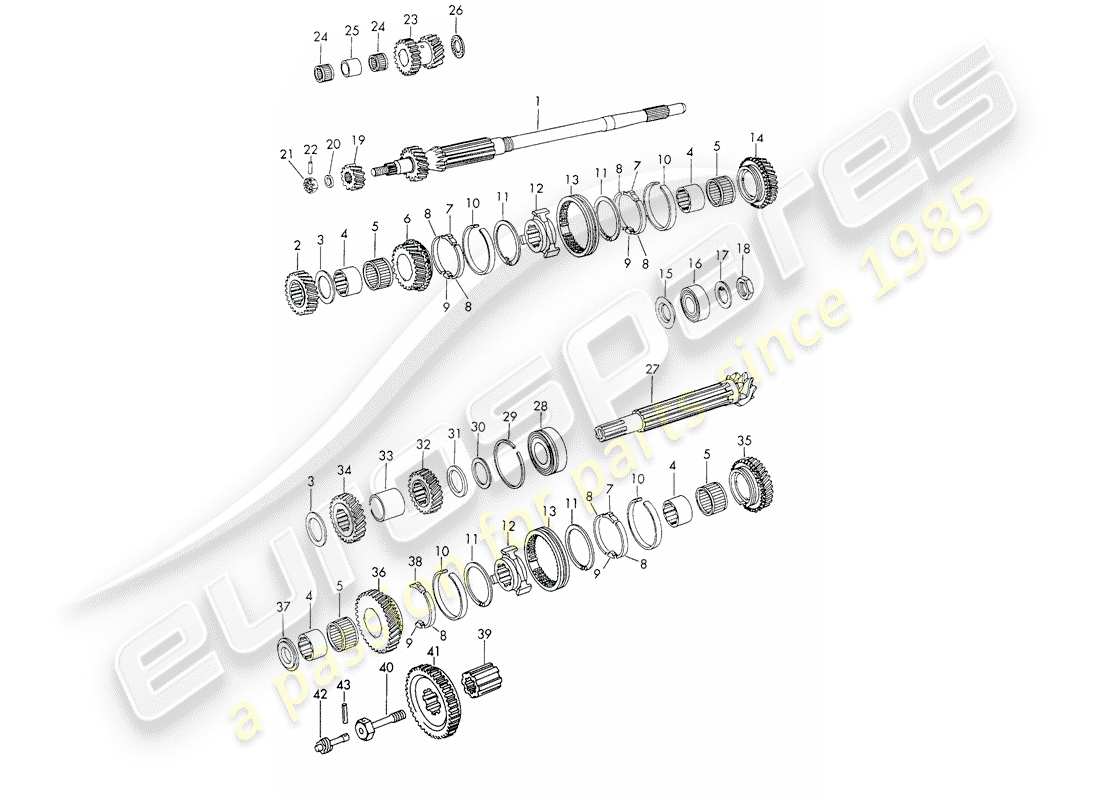 porsche 911/912 (1969) gears and shafts - 4-speed - transmission part diagram