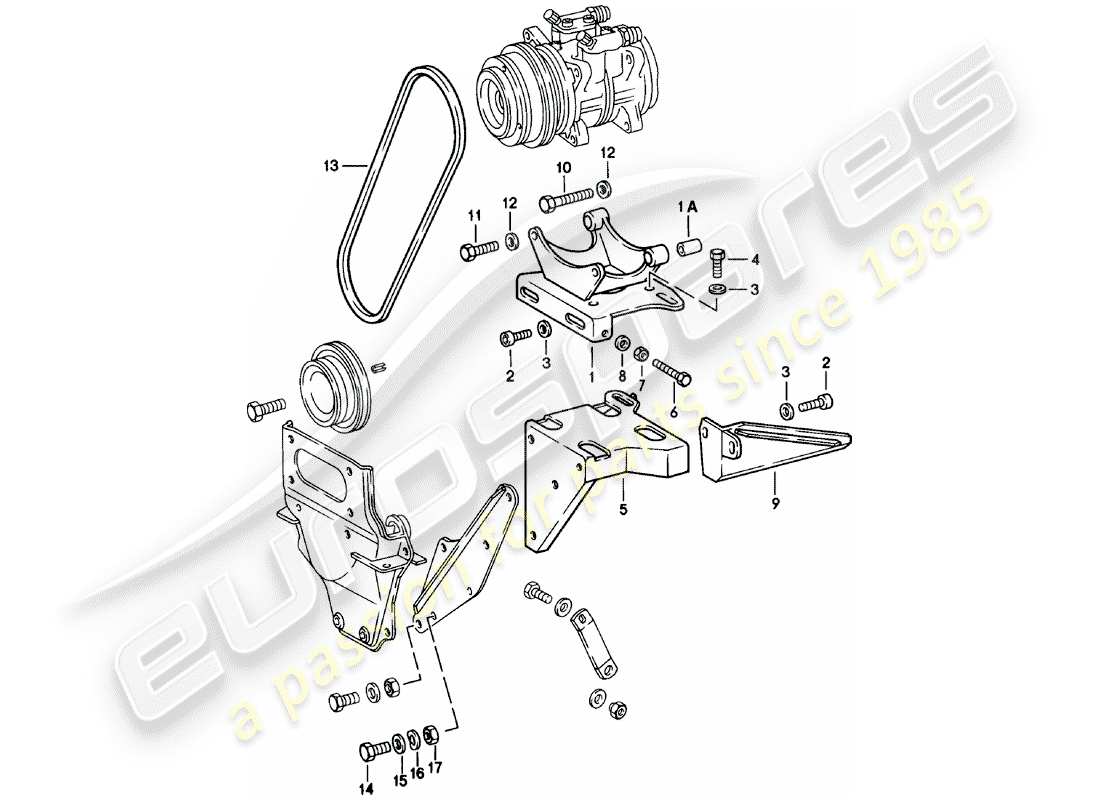 porsche 911 (1979) supplier - nippondenso - compressor - mounting - and - driving mechanism part diagram