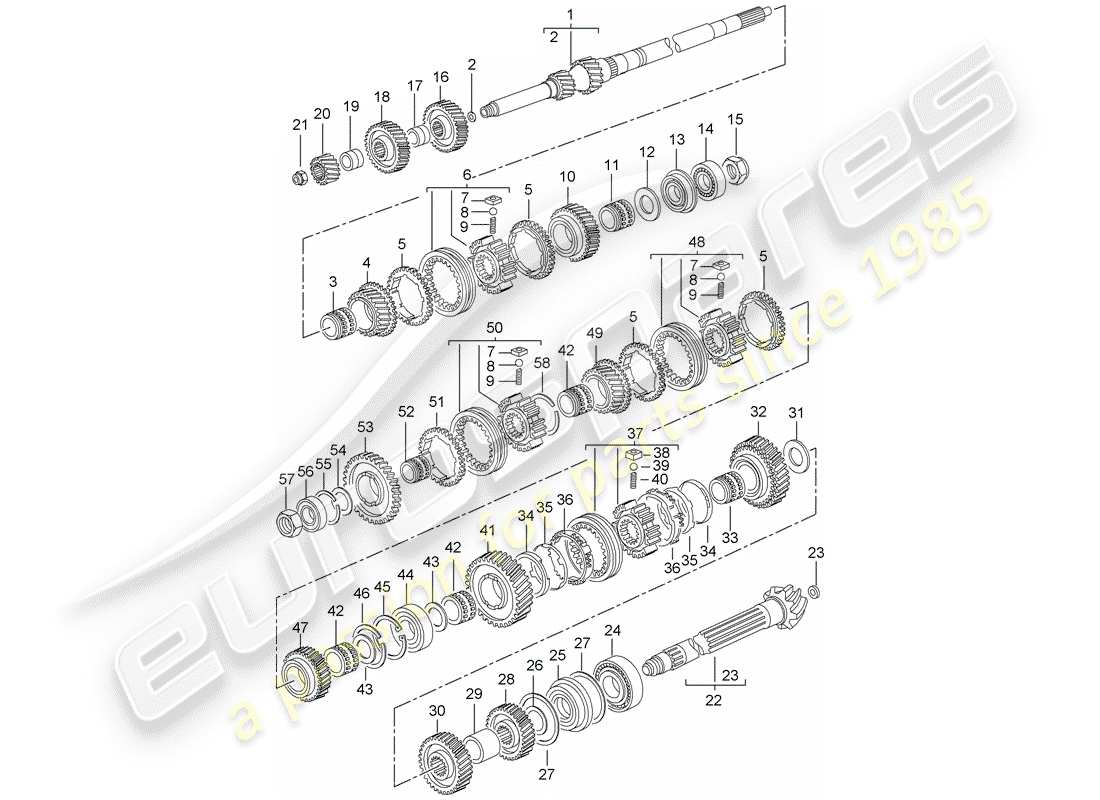 porsche 997 t/gt2 (2009) gears and shafts part diagram