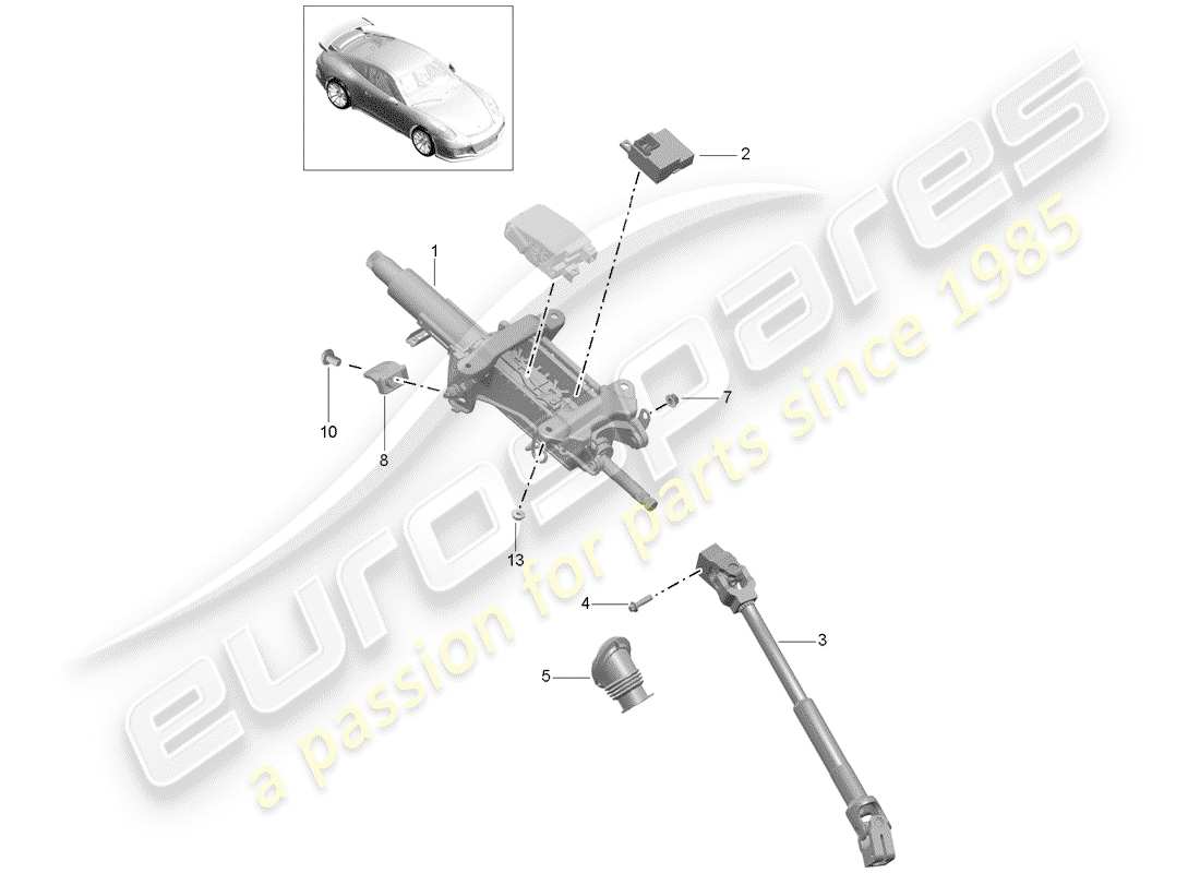 porsche 991r/gt3/rs (2016) steering column part diagram