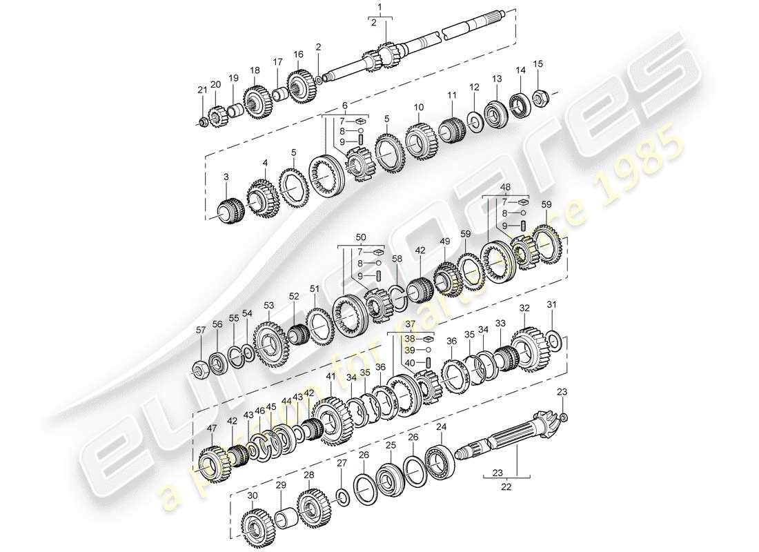 porsche 997 gt3 (2011) gears and shafts part diagram