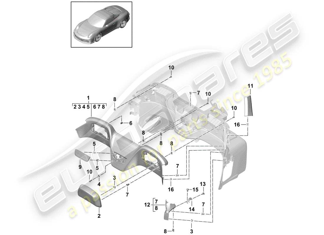 a part diagram from the porsche 991r/gt3/rs (2020) parts catalogue