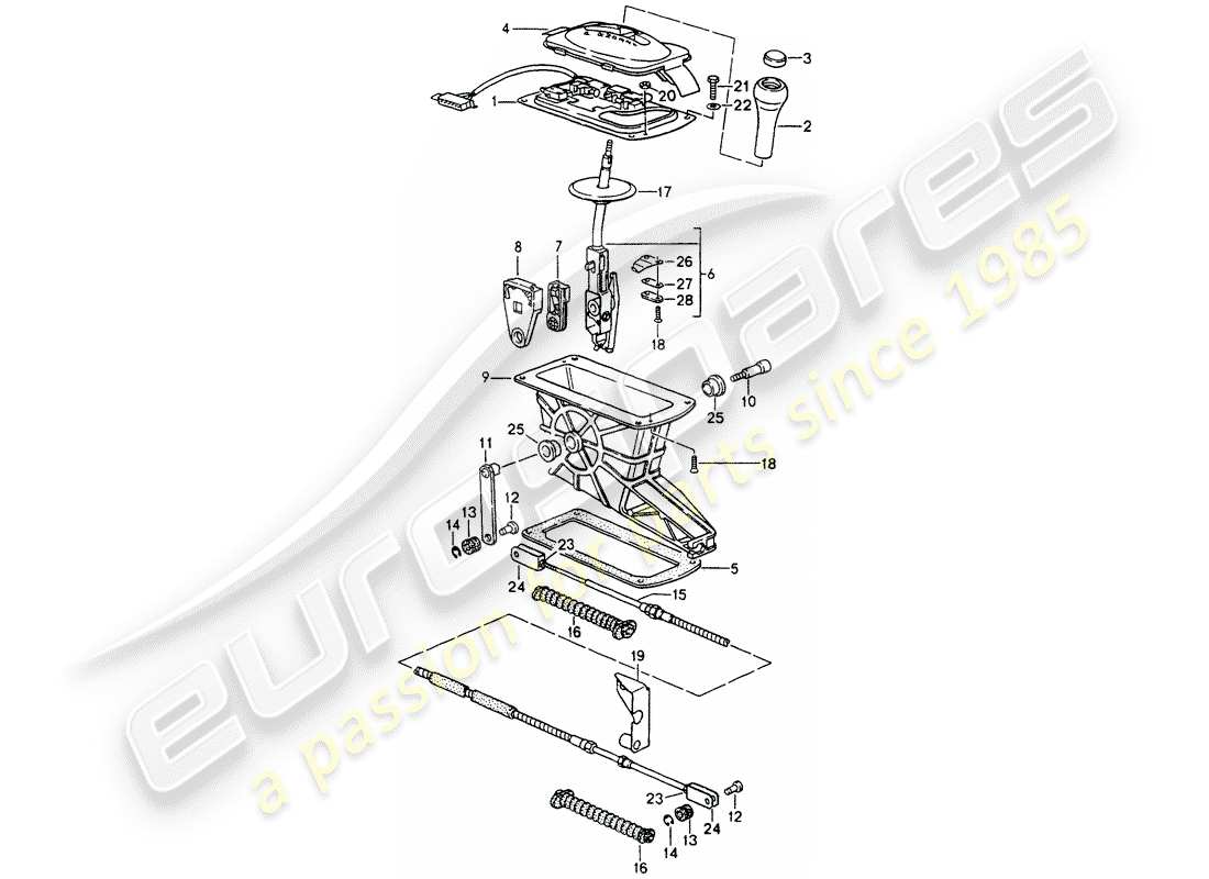 porsche 964 (1993) selector lever - tiptronic - d >> - mj 1991 part diagram