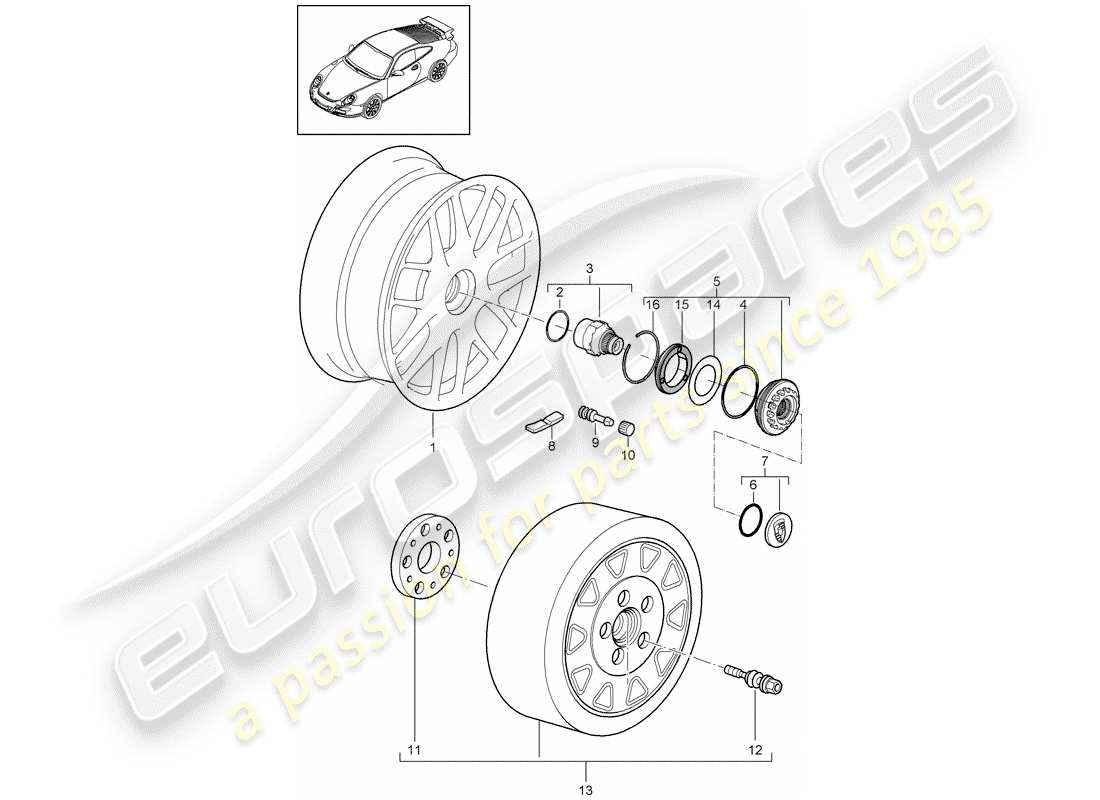 porsche 997 t/gt2 (2008) central locking part diagram