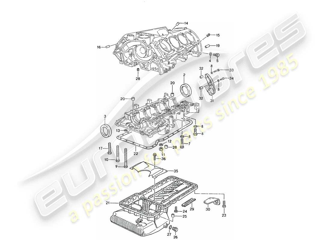 porsche 928 (1992) crankcase - single parts - repair set for maintenance - see illustration: part diagram