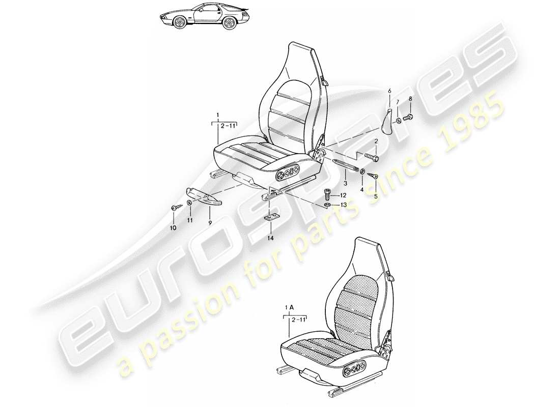 porsche seat 944/968/911/928 (1991) seat - complete - d - mj 1987>> part diagram