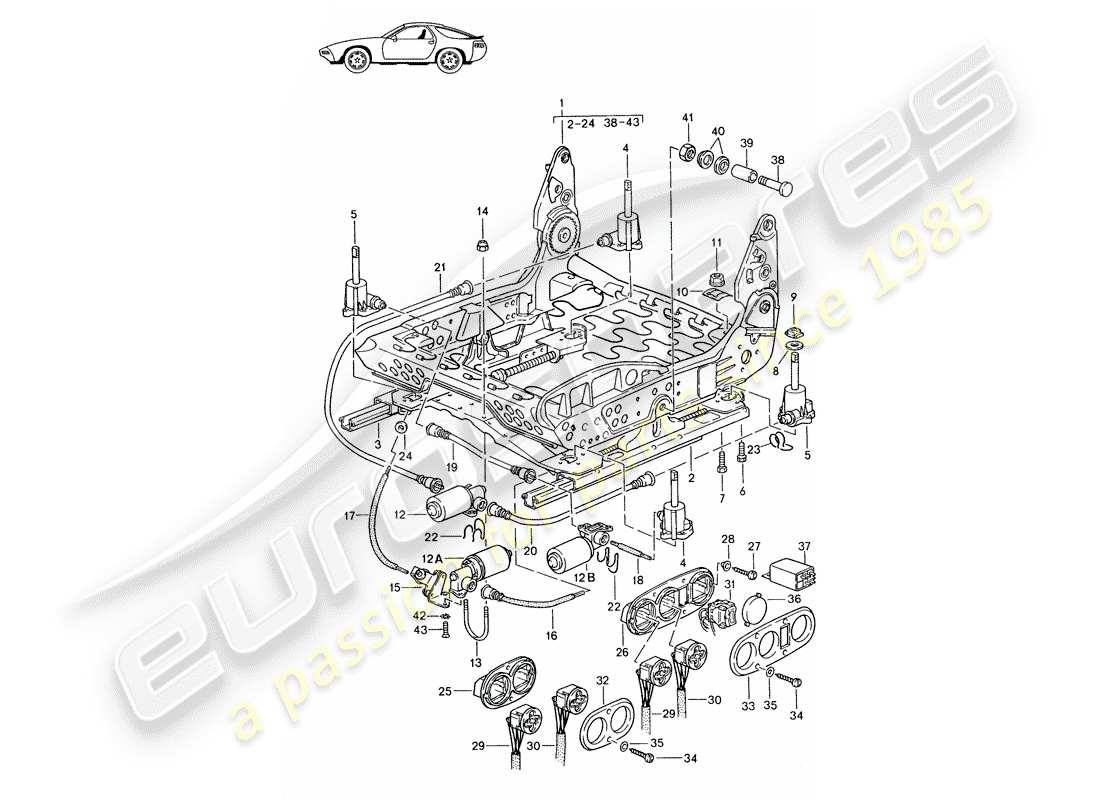 porsche seat 944/968/911/928 (1994) frame for seat - electric - d - mj 1985>> - mj 1986 part diagram