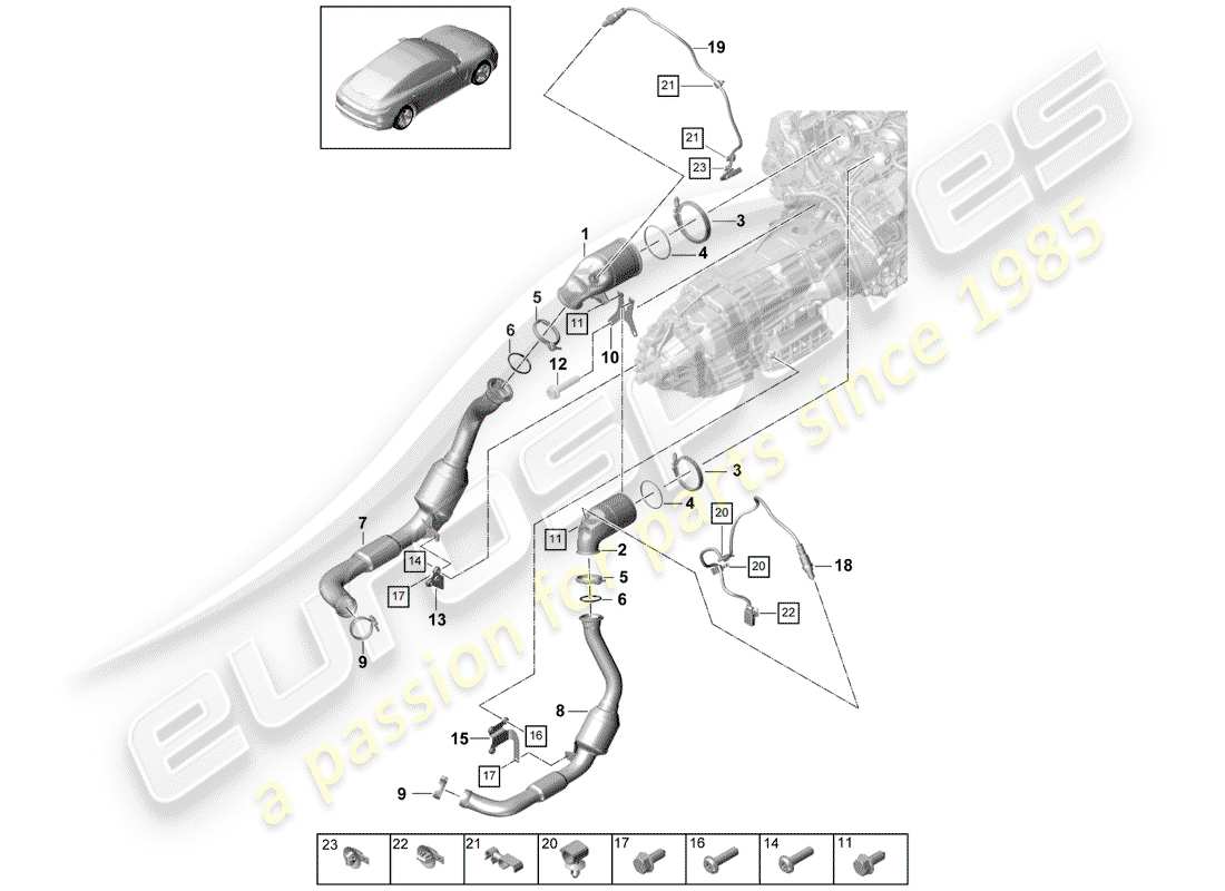 porsche panamera 971 (2018) exhaust system part diagram