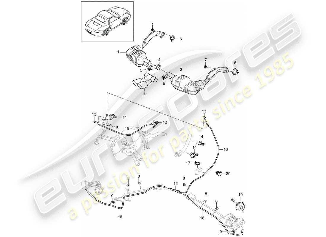 porsche boxster 987 (2010) exhaust system part diagram