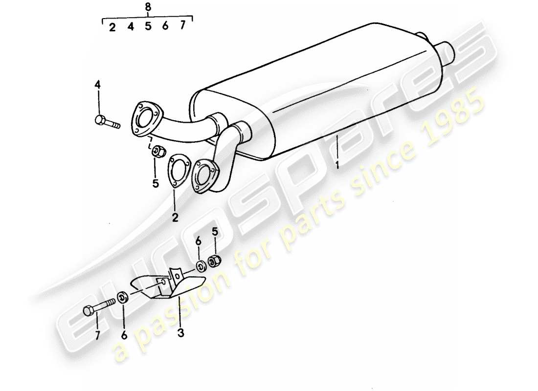 porsche 928 (1992) exhaust system - exhaust silencer, front part diagram