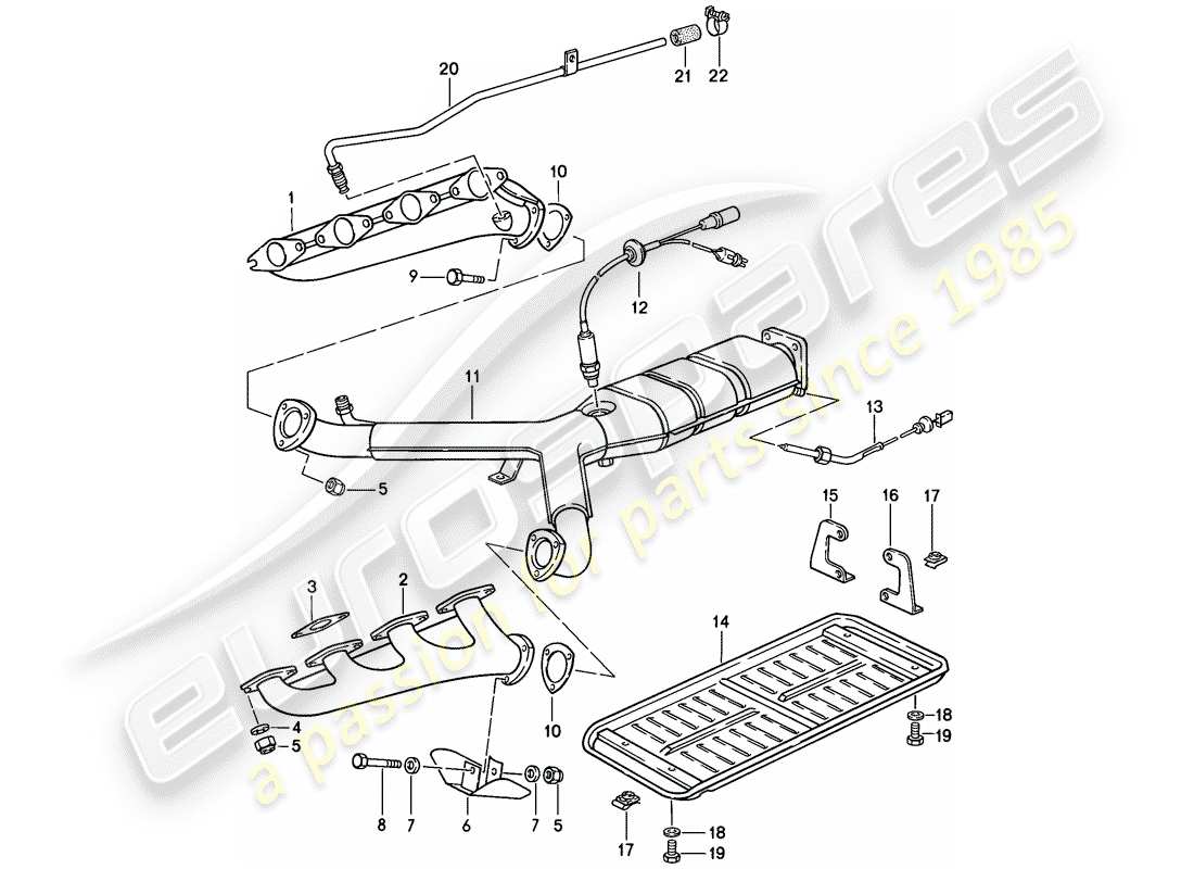 porsche 928 (1983) exhaust system - catalyst part diagram