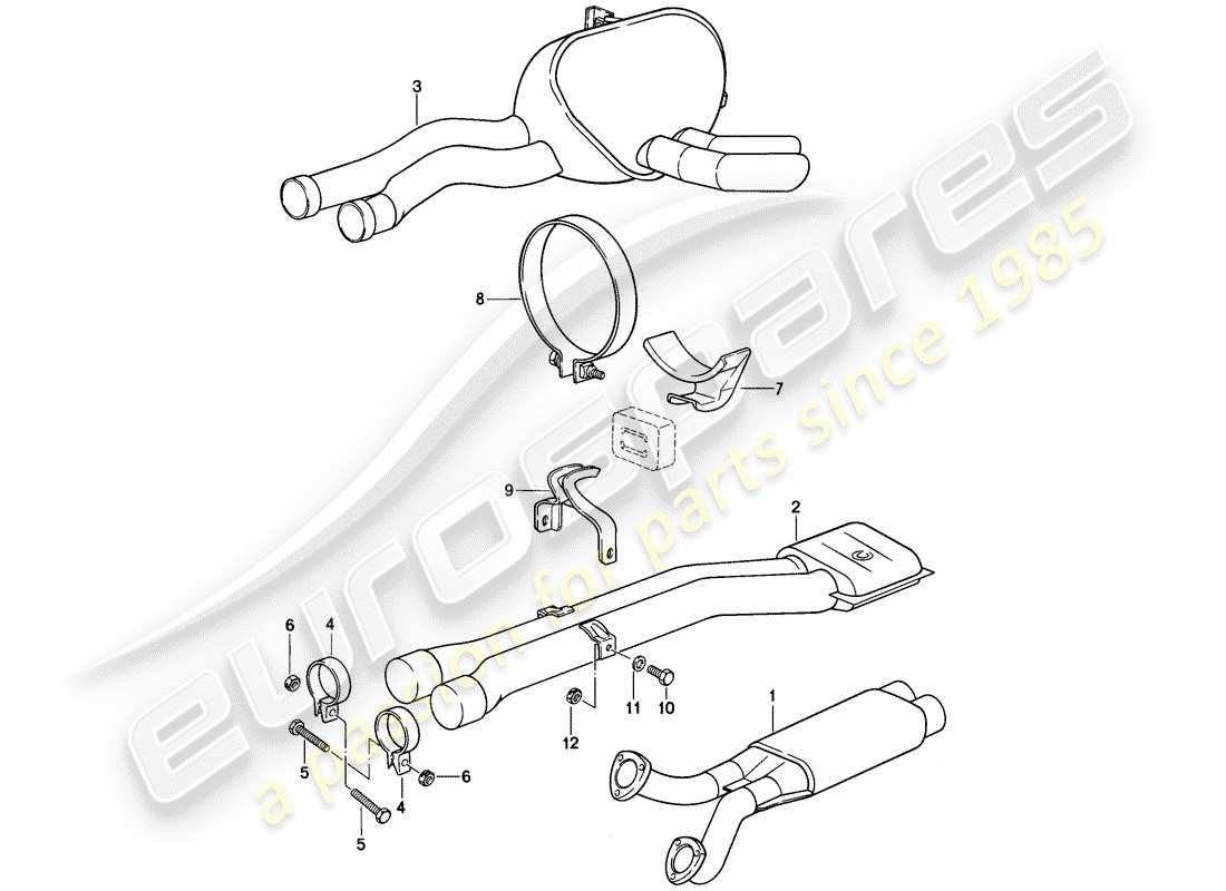 porsche 928 (1979) exhaust system - twin-pipe system part diagram