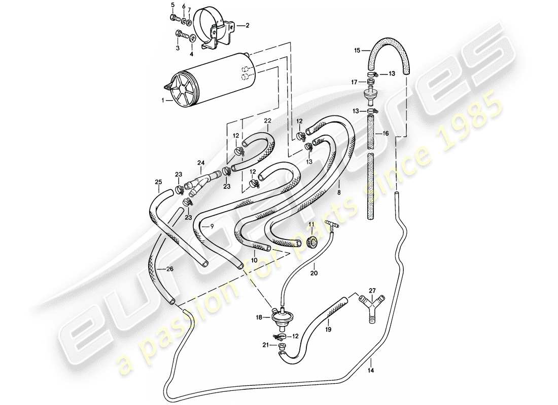 porsche 928 (1980) tank ventilation part diagram