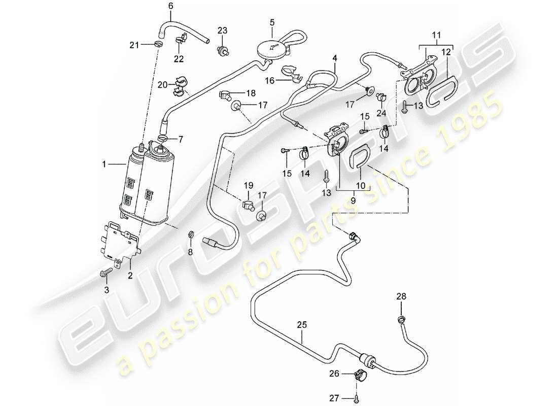 porsche carrera gt (2006) evaporative emission canister - with: - accessories part diagram