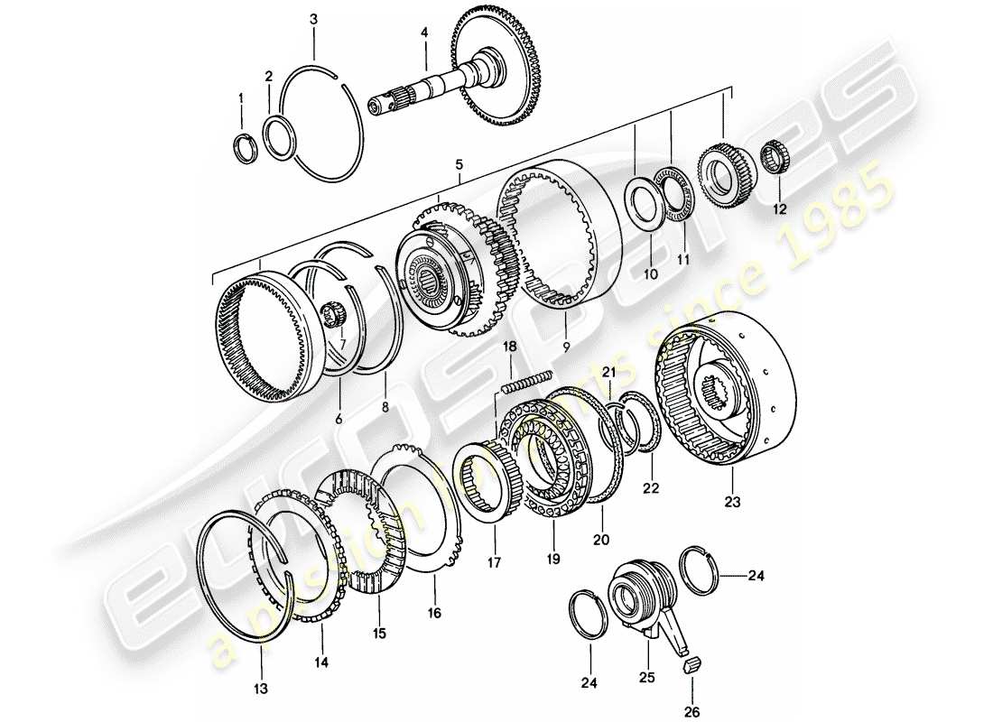 porsche 928 (1985) automatic transmission - gears and shafts - 1 - d - mj 1983>> - mj 1983 part diagram