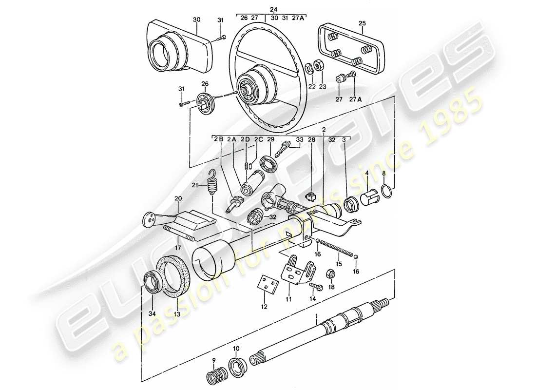 porsche 928 (1991) steering parts - steering wheel part diagram