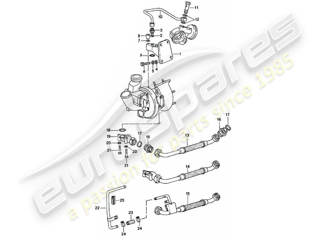 porsche 924 (1982) engine lubrication - exhaust gas turbocharger part diagram