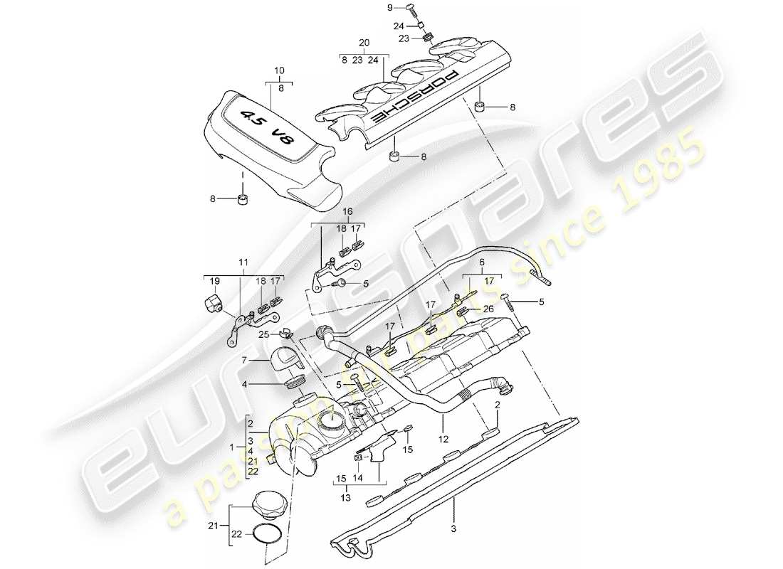 porsche cayenne (2004) valve cover part diagram