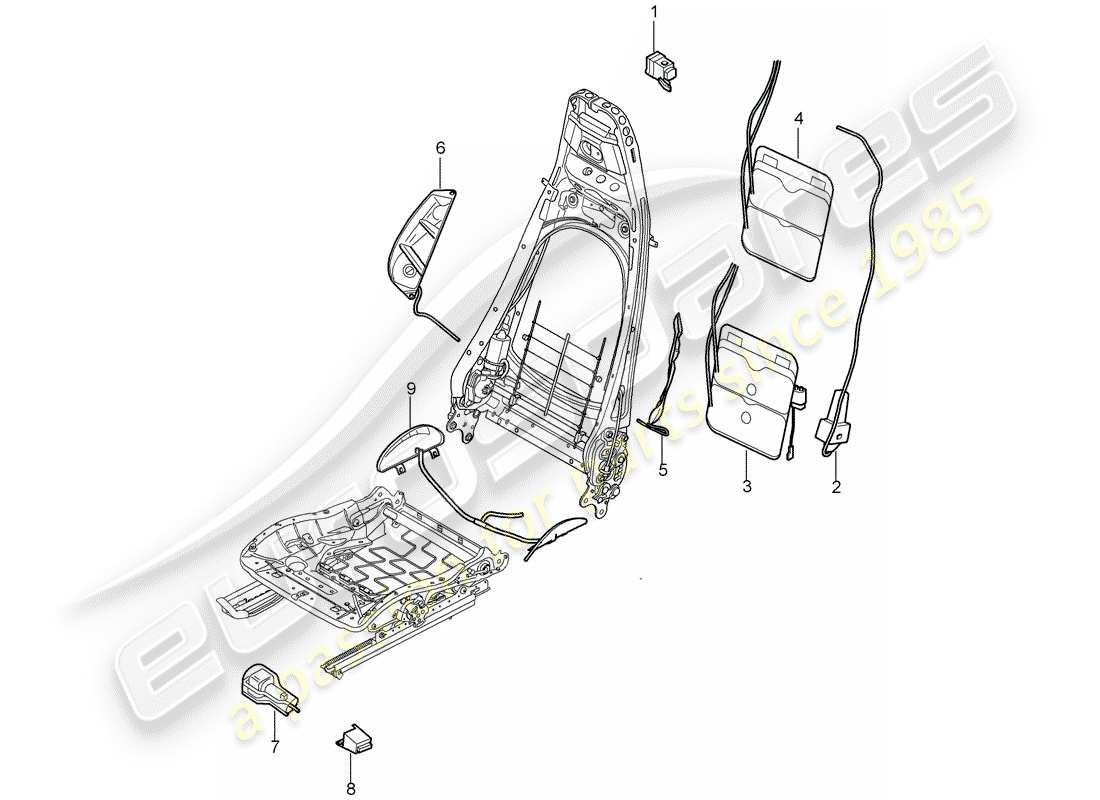 porsche cayman 987 (2008) lumbar support part diagram