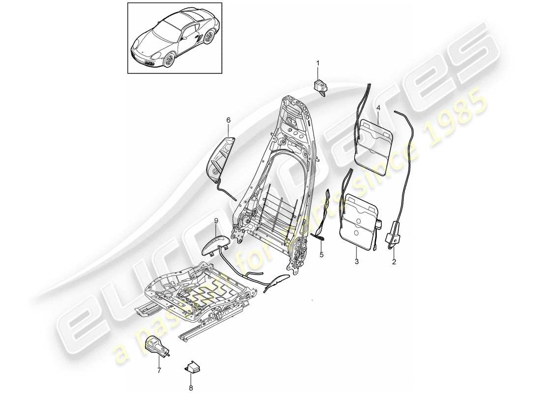 porsche cayman 987 (2009) lumbar support part diagram