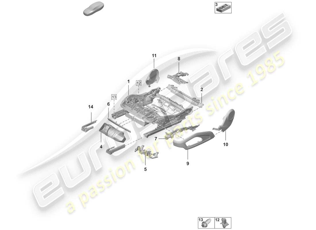 porsche 2019 seat frame part diagram