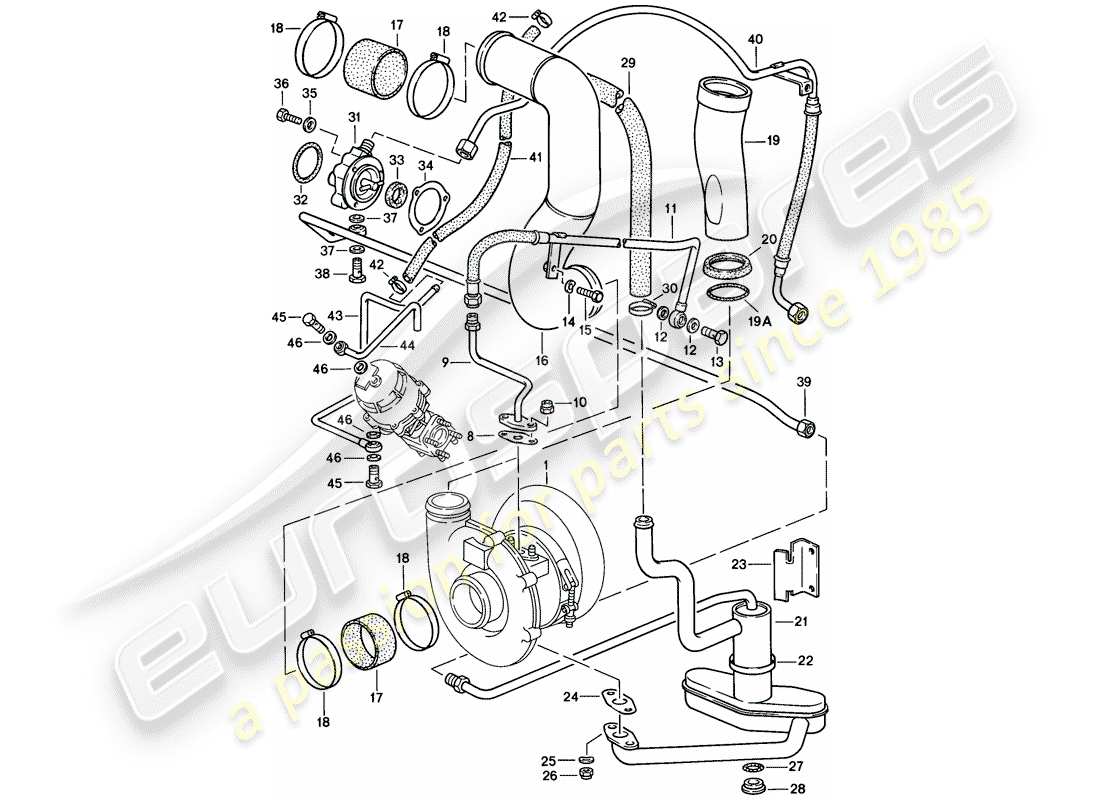 porsche 911 (1985) turbocharging part diagram