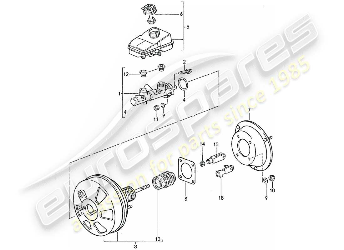 porsche 944 (1990) brake master cylinder - brake booster - reservoir - anti-locking brake syst. -abs- part diagram