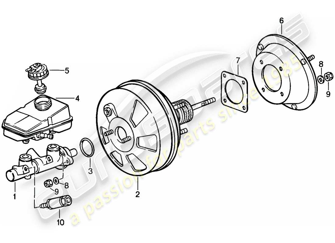 porsche 944 (1988) brake master cylinder - brake booster - reservoir - -abs- part diagram