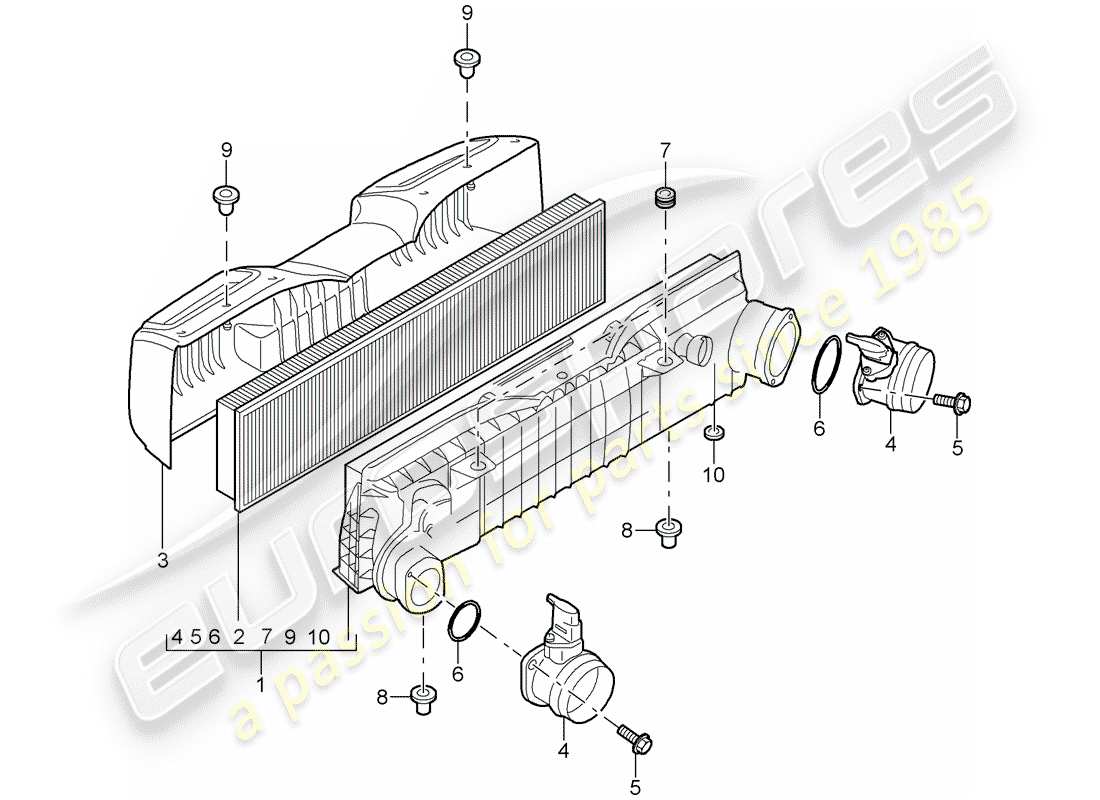 porsche 997 t/gt2 (2008) air cleaner part diagram