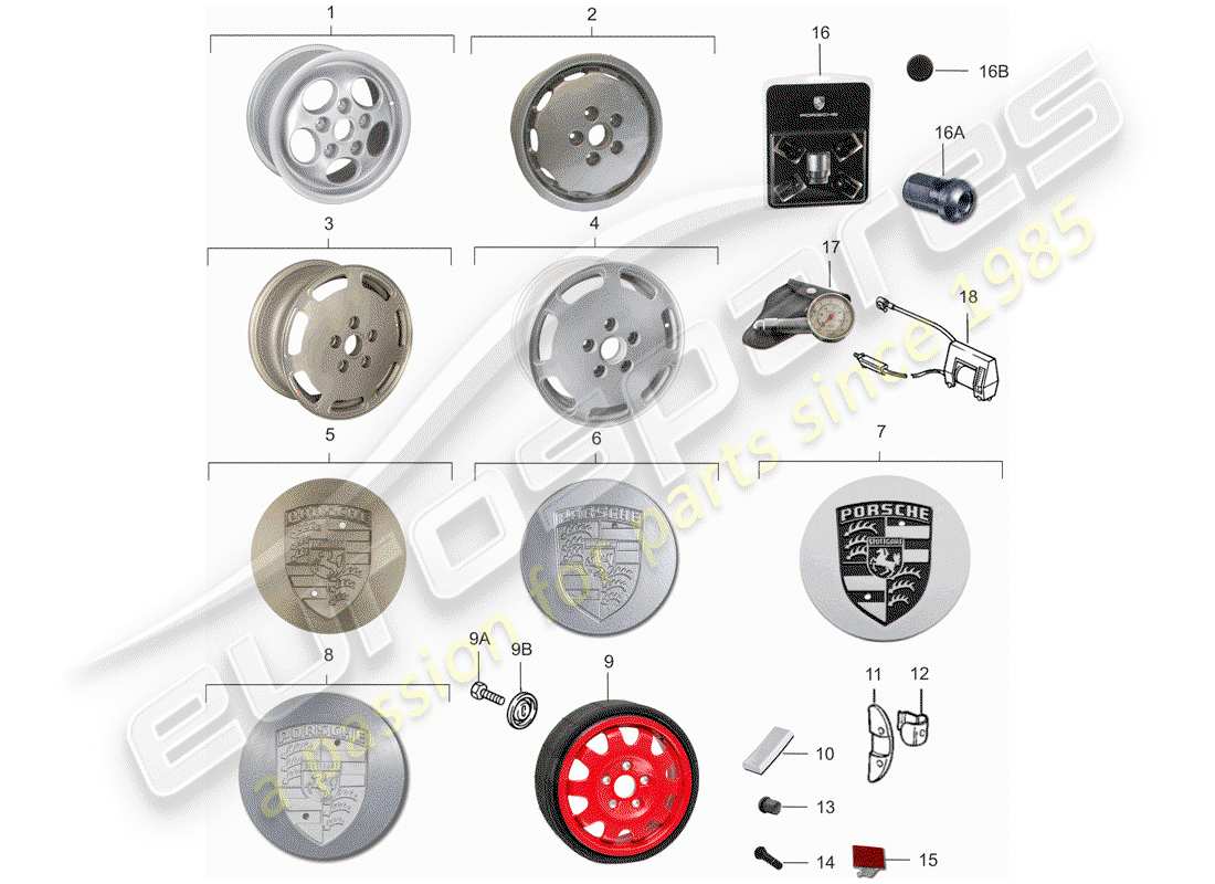 porsche 928 (1984) wheels part diagram