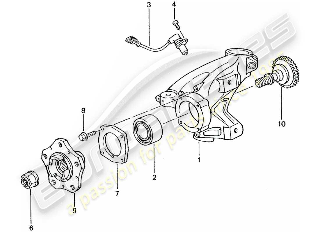 porsche 996 t/gt2 (2005) wheel carrier - wheel hub part diagram