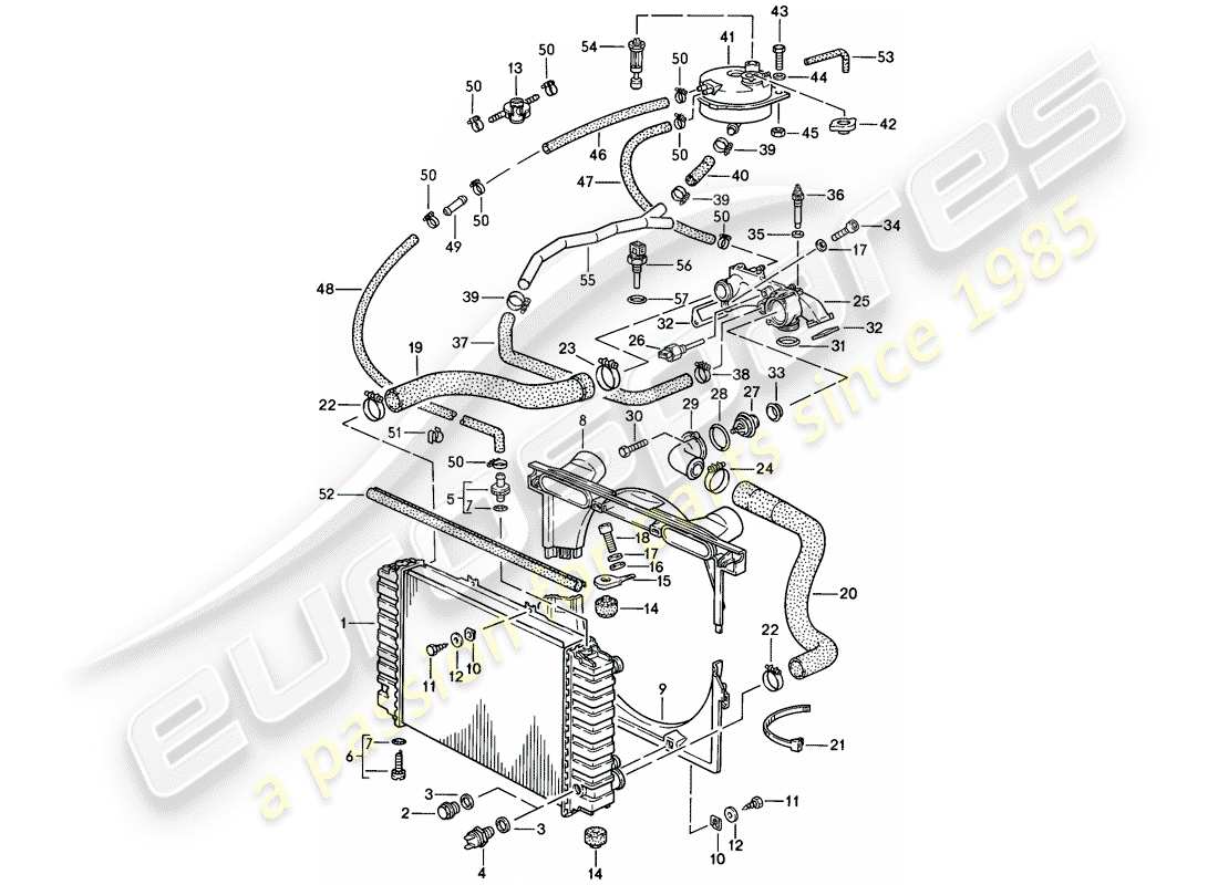 porsche 928 (1983) water cooling part diagram