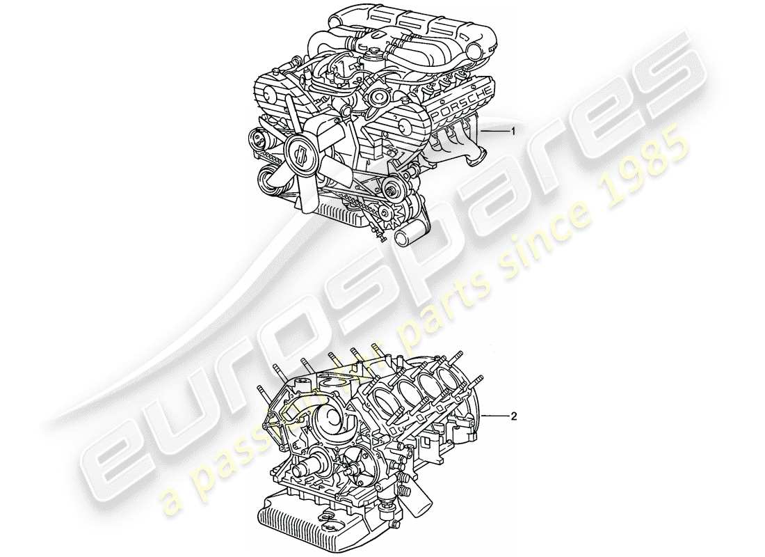 porsche 928 (1985) replacement engine part diagram