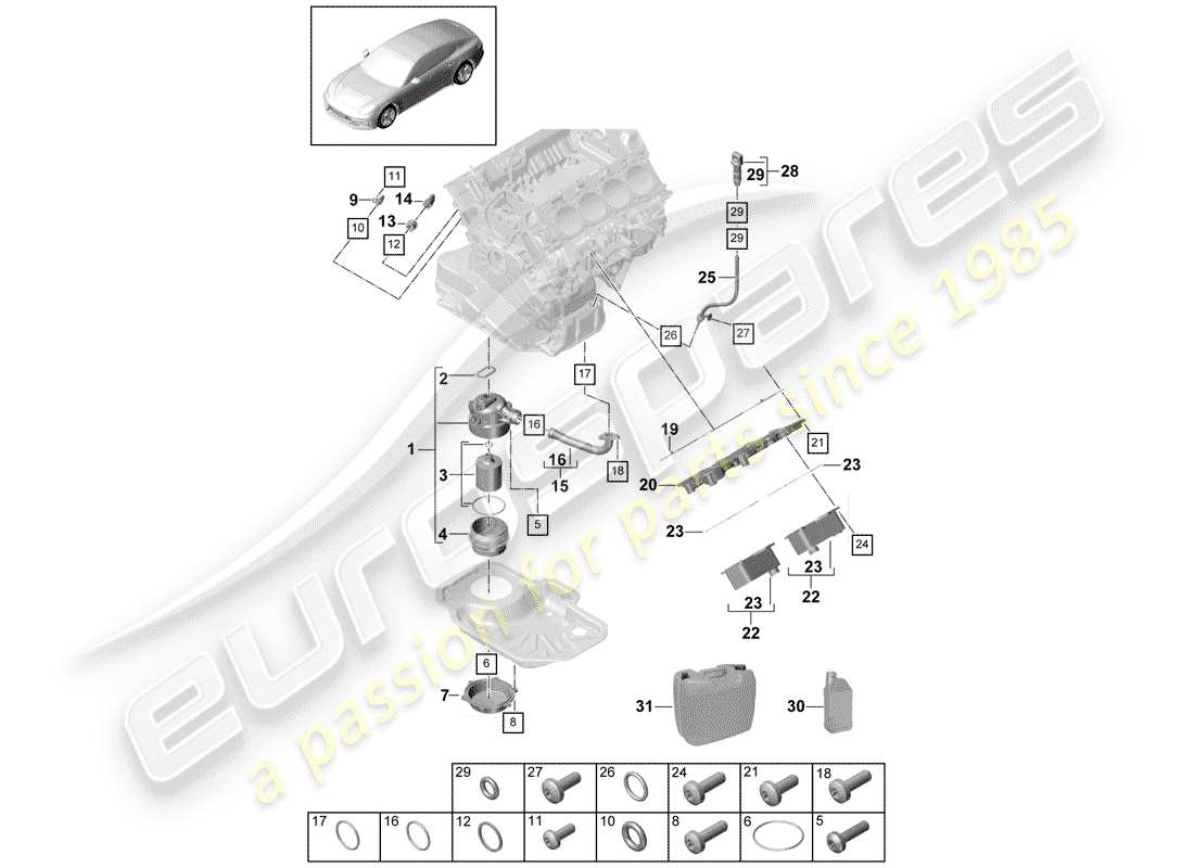 porsche panamera 971 (2018) oil filter part diagram