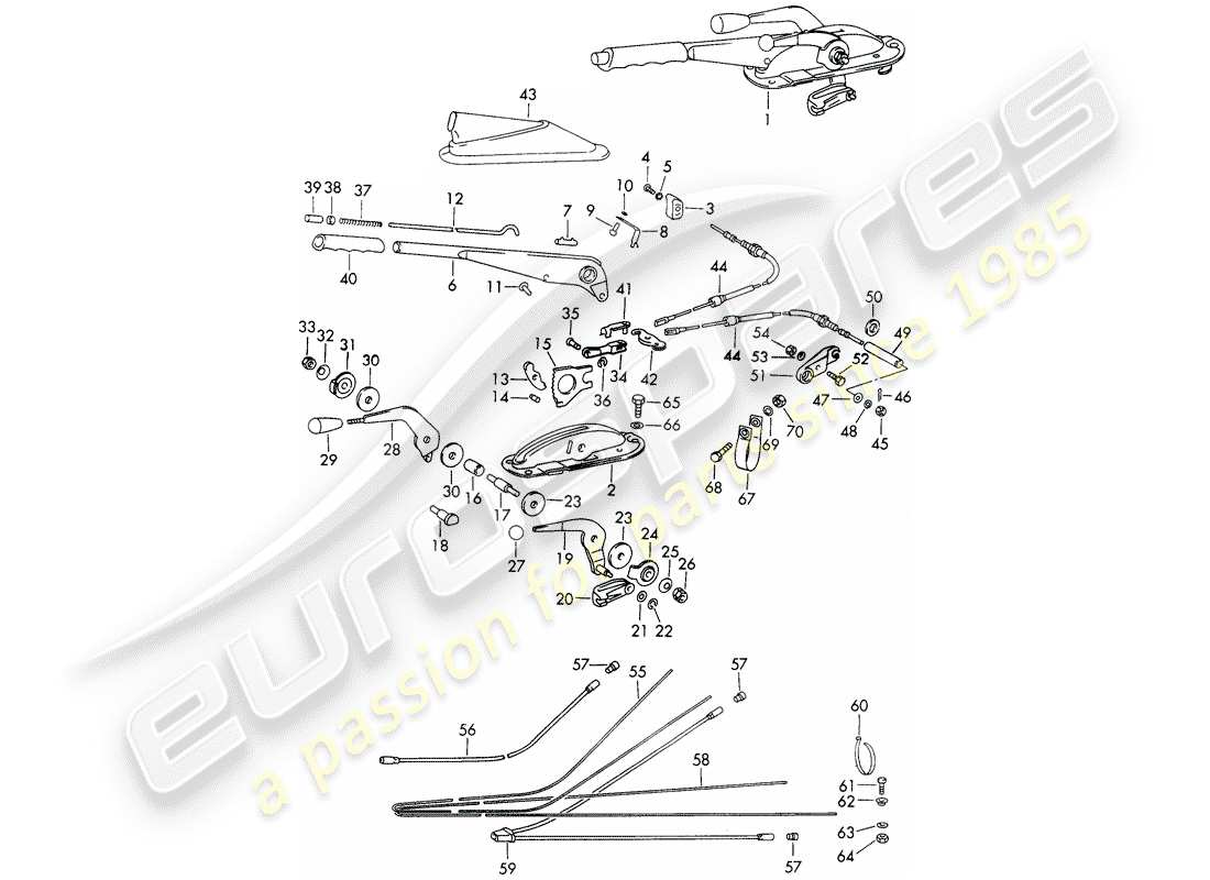 porsche 911/912 (1967) handbrake - manual throttle - heater - actuator - d - mj 1968>> part diagram