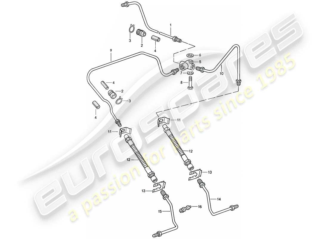 porsche 911 (1988) brake line part diagram