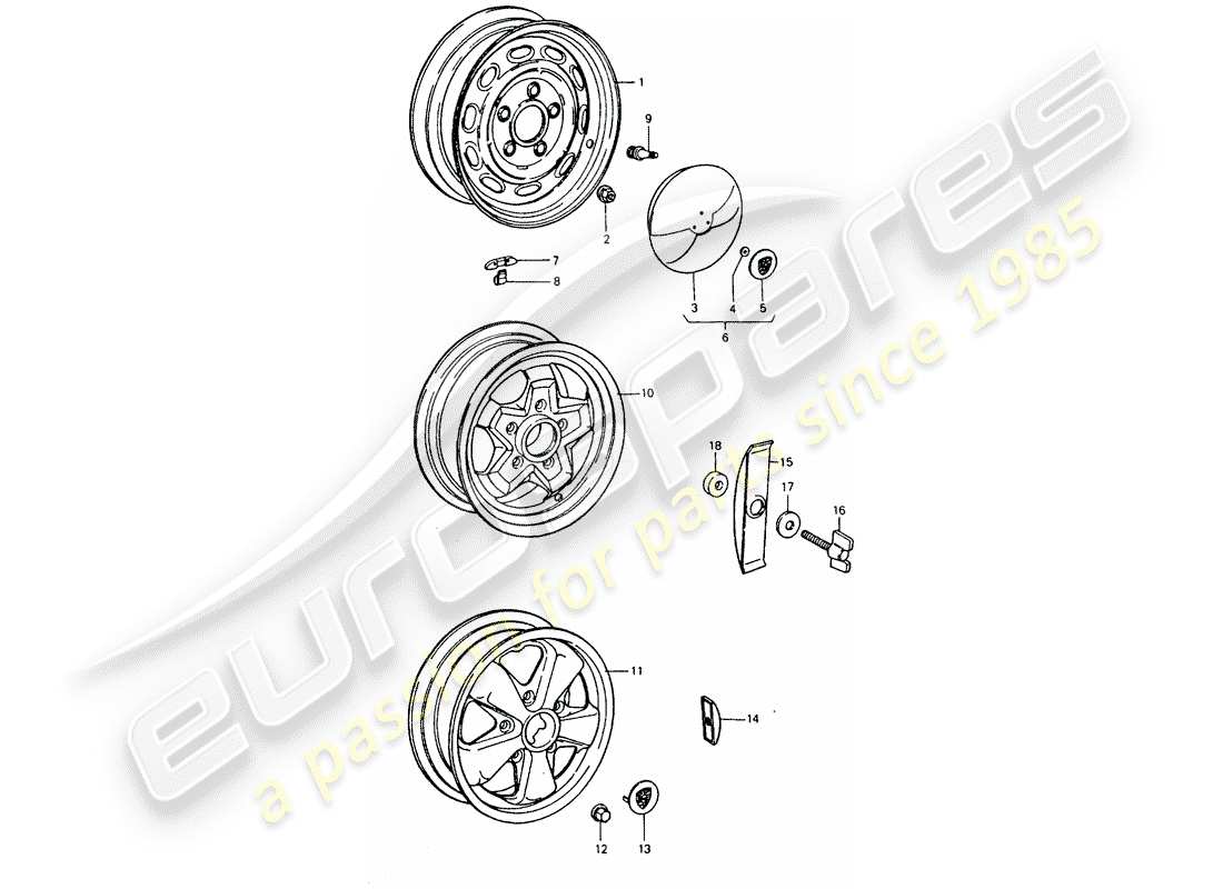 porsche 911 turbo (1977) wheels part diagram