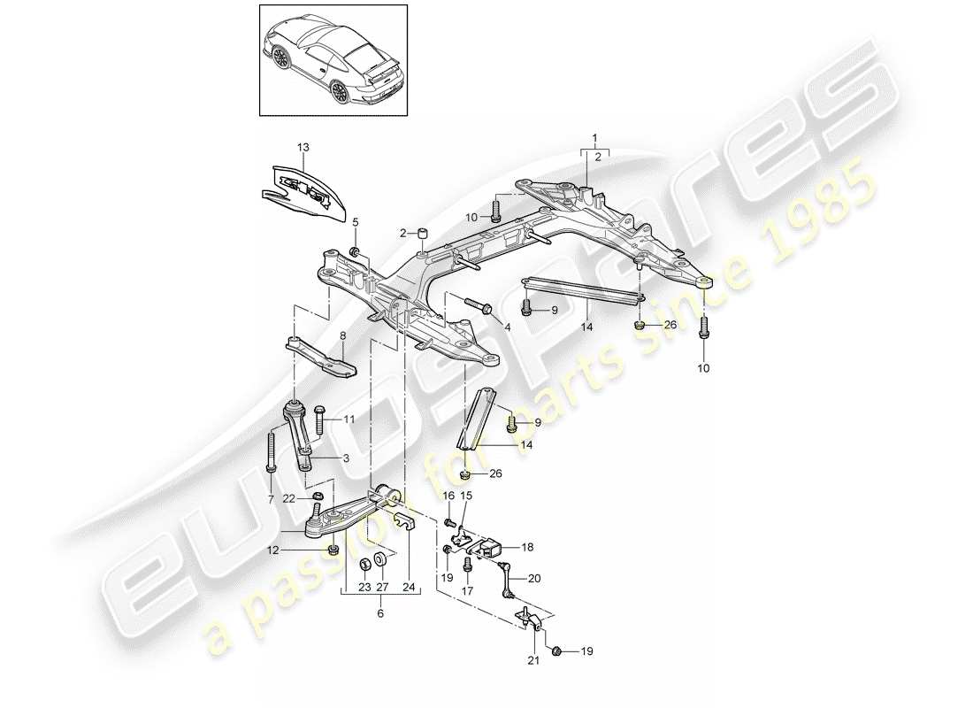 porsche 997 gt3 (2010) cross member part diagram