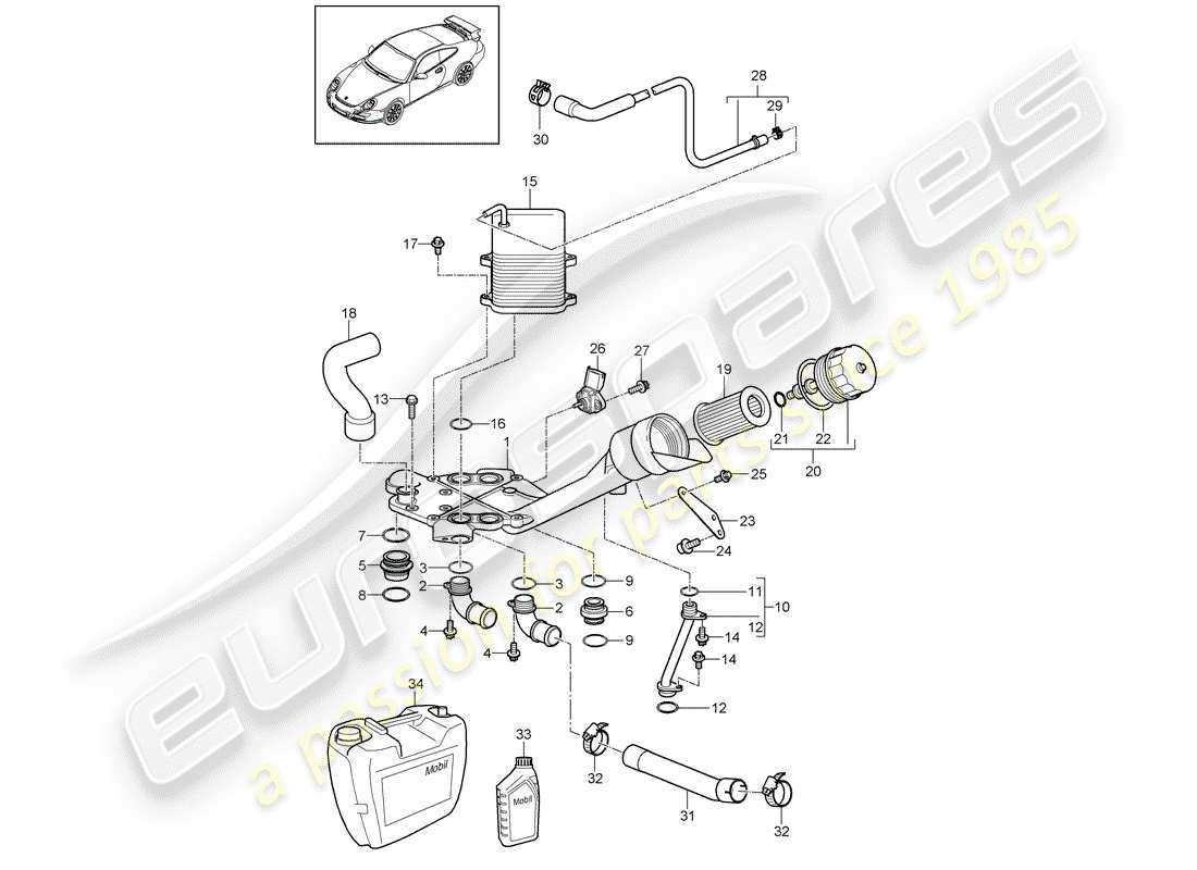 porsche 997 gt3 (2010) oil filter part diagram